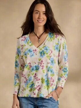 "NWT" Sundance CATALOG JOHANNA Floral Lightweight Sweater V Neck- Size XL Petite